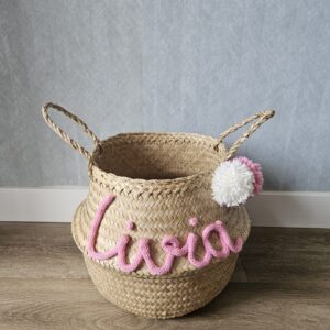 Gepersonaliseerde zeegrasmand met gepunnikte naam